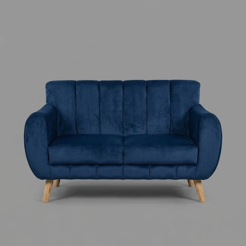 Sofá Moderno Luna de 2 Puestos | Tapizado Terciopelo con Diseño Acanalado y Patas de Madera