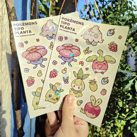 cartela de adesivos - pokemons tipo planta