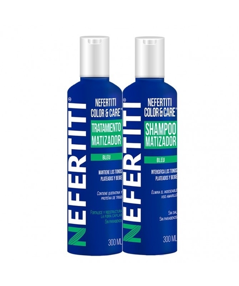 SHAMPOO Y TRATAMIENTO MATIZADOR NEFERTITI COLOR & CARE BLEU 300 ML. C/U