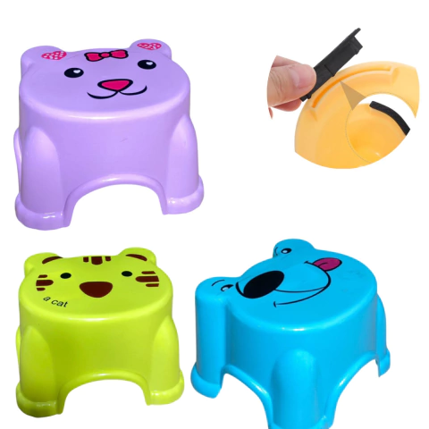 Banquinho Infantil Plástico Colorido com Estampa de Gatinho