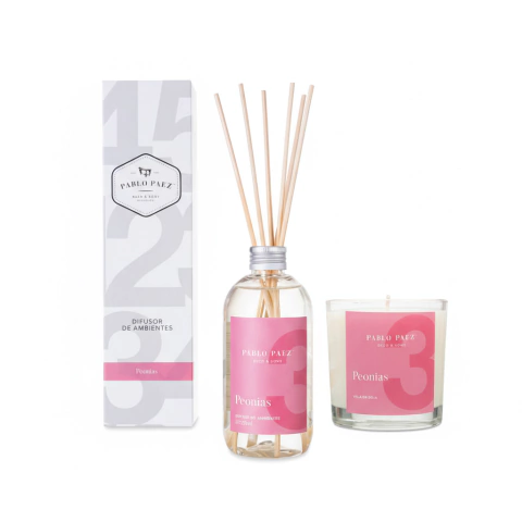 Kit Vela de Soja + Difusor de Ambientes Peonias