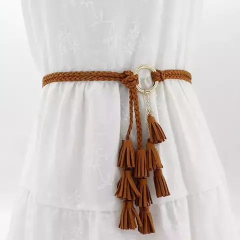 Cinto de Cordão Trançado com Tassel – Moda Feminina Boho 2024 para Vestido