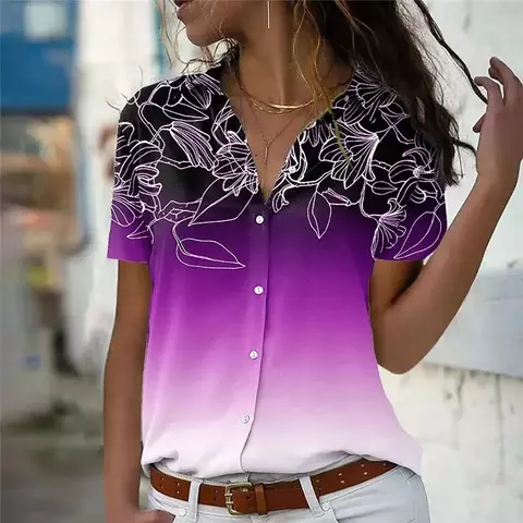 Camisa Feminina de Verão com Estampa Floral 3D – Blusa Casual Tie-Dye Estilo Rua e Conforto Leve