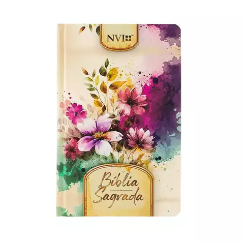 Bíblia Slim Capa Dura - Harpa e Corinhos / Almeida Revista e Corrigida / Flores e Folhas