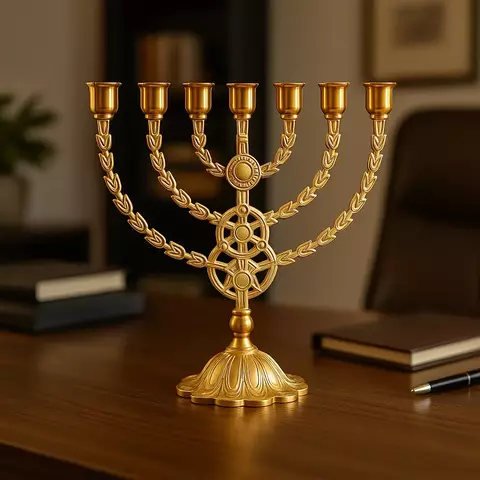 Menorah Candelabro Judaico - 27 Centímetros / Dourado