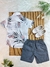 Conjunto Camisa Branca Estampada Com Bermuda Cinza de Cordão - KAIMAR KIDS