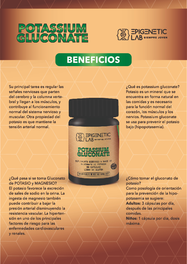 Gluconato de potasio puro x 60 capsulas de 600 mg sin tacc