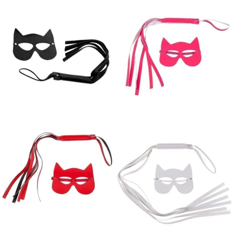 Kit Chicote Reforçado 40cm E Máscara Mulher Gato Brasil Fetiche