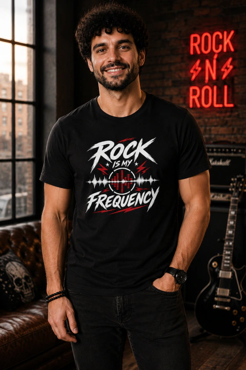 Camiseta Masculina Rock Is My Frequency | 100% Algodão