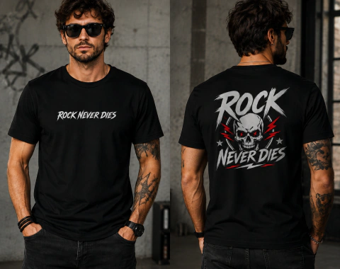 Camiseta Masculina Rock Never Dies | 100% Algodão