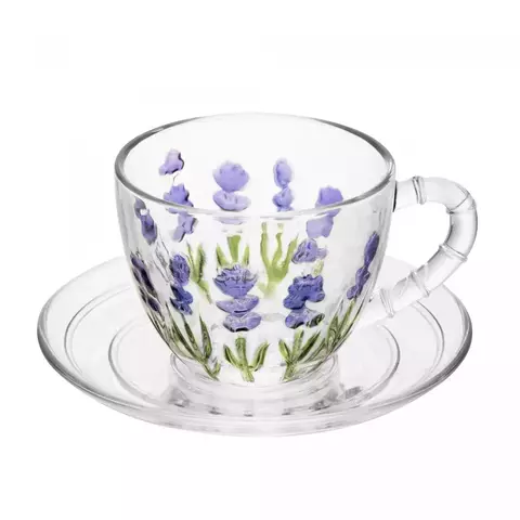 Conjunto 2 Xícaras de Café com Pires Lavanda Delicada 80ml Cristal