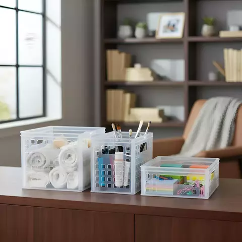 Canasto Plástico Transparente Apilable *Varias Medidas* - comprar online