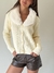 Cardigan Cuello Piel Desmontable Crema - Feria Bajo Costo