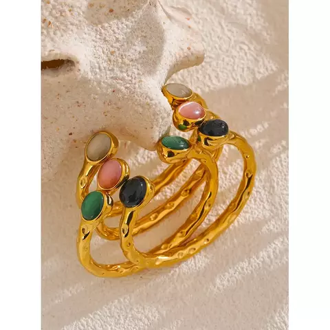 Bracelete de Aço Inoxidável com Pedra Natural Colorida