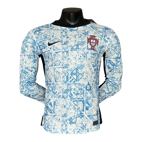 Camisa Seleção de Portugal II 24/25 manga longa - Jogador Nike Masculina - Branca com detalhes em azul