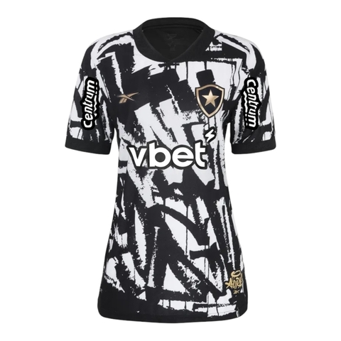 Camisa Botafogo Fourth 25/26 - Torcedor Reebok Feminina - Preta com detalhes em branco e Com Patrocínio