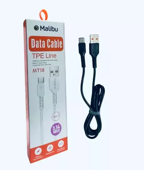 Cable Tipo-C Datos + carga rápida 3.1A 1000MM Malibu MT18-C