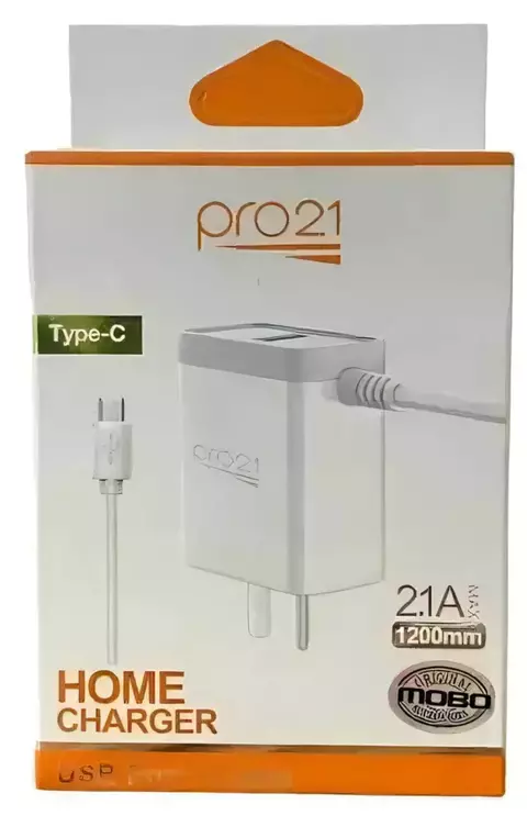 Cargador pro21 Tipo-C 2.1A MAX 1 Puerto USB Cable Fijo