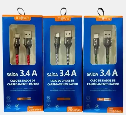 Cable USB a C datos carga rápida 3.4MAX súper reforzado inova CBO-6046