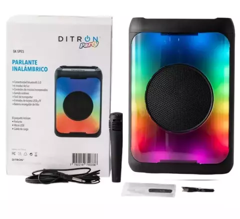 Parlante inalambrico bluetooth 6.5 pulgadas MP3 Luz RGB DITRON Party SK-SPE5