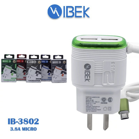 Cargador IBEK V8 ( MICRO ) 3.8A con 2 USB Y CARGA RÁPIDA - comprar online