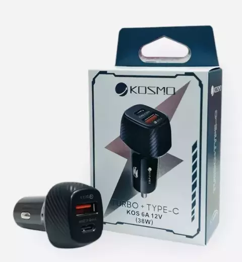 Cabezal para Auto carga rápida 38W TURBO USB + Tipo C KOSMO