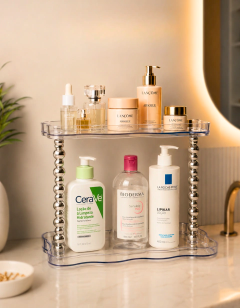 Organizador Duplo Multiuso Transparente Bancada Cosméticos