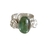Anillo con cionita verde y aplicación de flores en plata