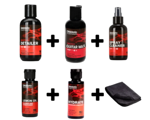 Kit Completo Limpeza Planet Waves Step1 + Step2 + Step 3 + Lemon Oil + Hydrate + Flanela Standard