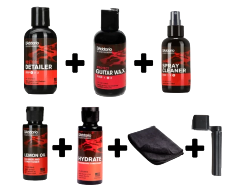 Kit Completo Limpeza Planet Waves Step1 + Step2 + Step 3 + Lemon Oil + Hydrate + Flanela Standard + Encordoador