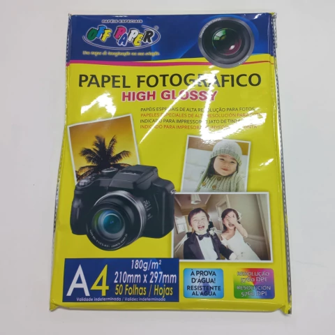 Papel Fotográfico High Glossy c/50 folhas A4 180g/m² OFF PAPER À Prova D´Água - comprar online