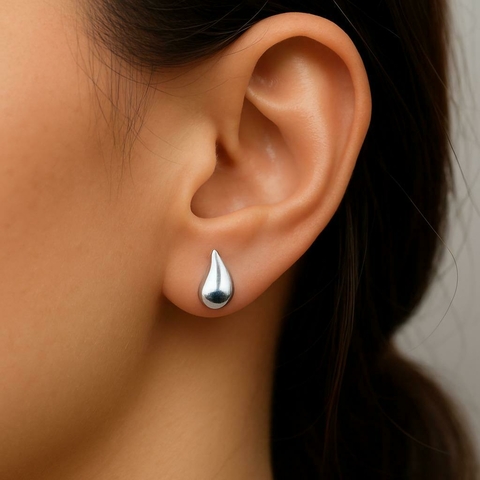 Brinco Gota Curvada Abaulada - Prata 925