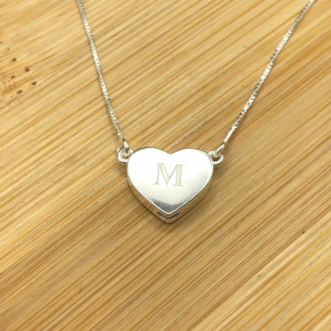 Corrente de Prata 925 com Pingente Coração e Letra Personalizada