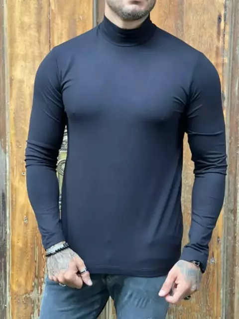 Camiseta Manga Longa Gola Alta Slim Malha Fria