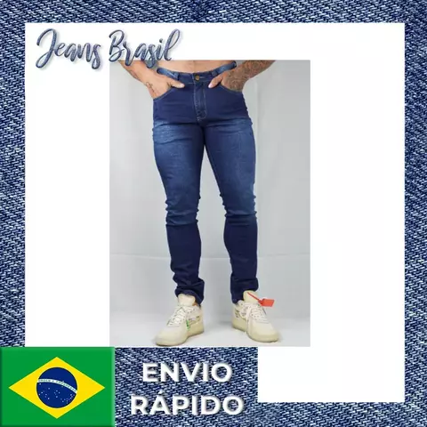 Calça Jeans Sarja Masculina Skinny Slim Com Lycras Barra justa, lavagem escura