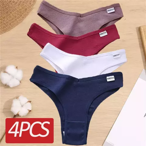 Conjunto de 4 Peças de Calcinha de Algodão Finetoo Sexy - Kit Variado
