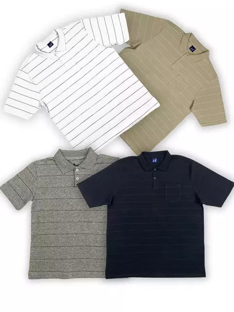 KIT Masculino - Polo Listrada Bege, Cinza, Preta e Branca