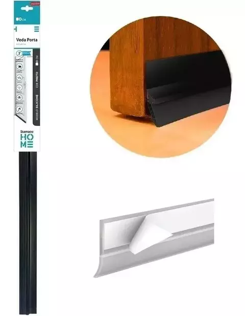 Veda Porta C/ Adesivo 3m 90cm Rodo Silicone Preto Stamaco