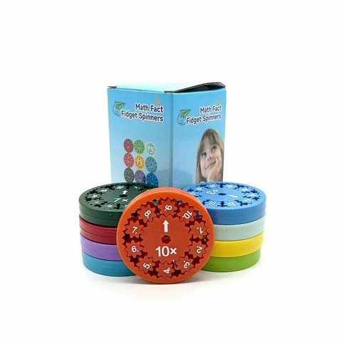 Caja con 9 Spinners Matemáticos con Tablas de Multiplicar y Dividir del 2 al 10 - Juego Souvenir Cuentas Escuela