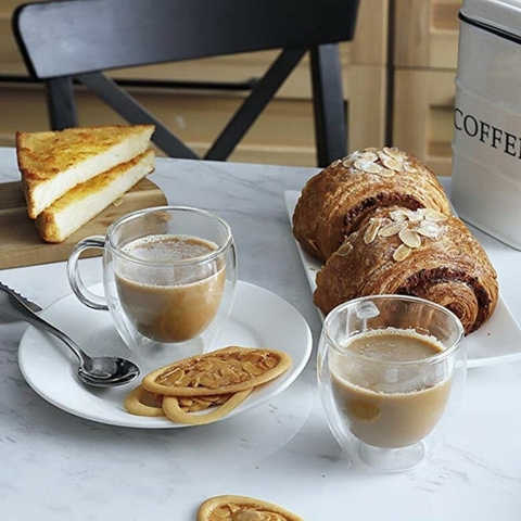 Caneca Xícara de Parede Dupla 150ML Vidro Borossilicato