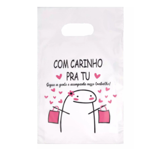 Sacola plástica com mensagem "COM CARINHO PARA TU" 20x15cm