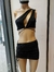 Top glitter asimetrico cruzado