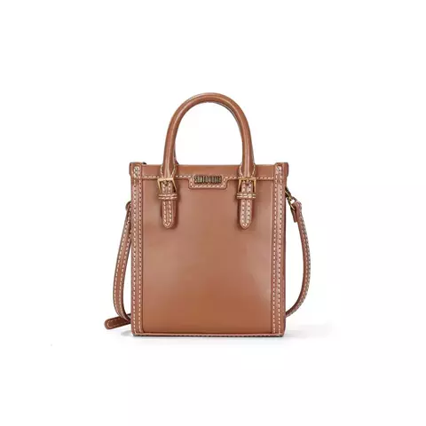 Bolsa Mini Tote Soft Marrom Safari Alça Dupla