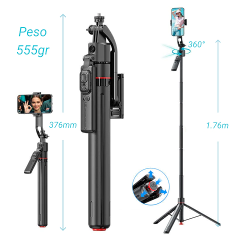Trípode Selfie Stick TT07 con Seguimiento IA 360°