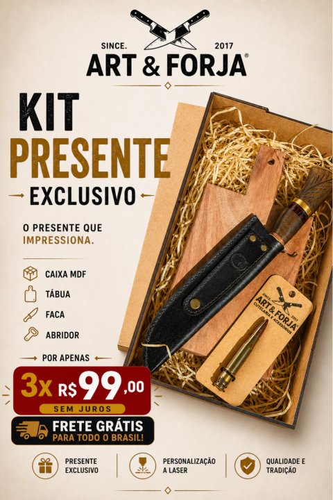 AeF - KIT PROMO Faca churrasco AeF 8 pol 2mm + Tabua Petisco + Abridor
