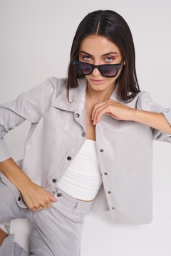 ART 2760 CAMISA DE GABARDINA ELASTICA CON PINCELADAS FOIL GRIS