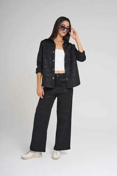 ART 2760 CAMISA DE GABARDINA ELASTICA CON PINCELADAS FOIL NEGRO - rockandstories