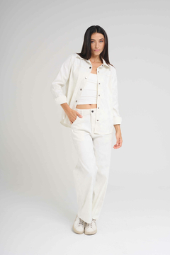 ART 2760 CAMISA DE GABARDINA ELASTICA CON PINCELADAS FOIL CRUDO en internet