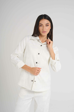 ART 2760 CAMISA DE GABARDINA ELASTICA CON PINCELADAS FOIL CRUDO