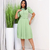 Vestido mídi saia Plissada crepe de malha com elasticidade gola polo com botões funcionais, manga curta cinto - comprar online